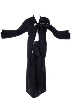 S/S 2004 Yohji Yamamoto Avant Garde Black Skirt & Jacket W/ Tied Grommets