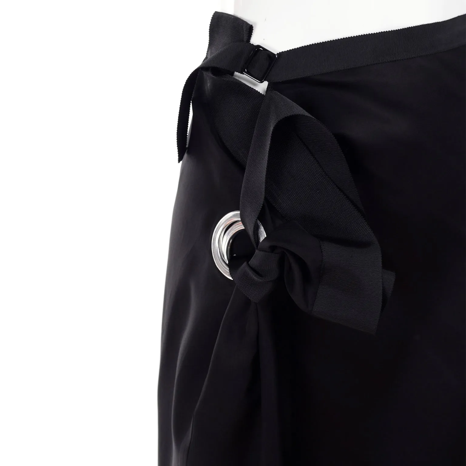 S/S 2004 Yohji Yamamoto Avant Garde Black Skirt & Jacket W/ Tied Grommets