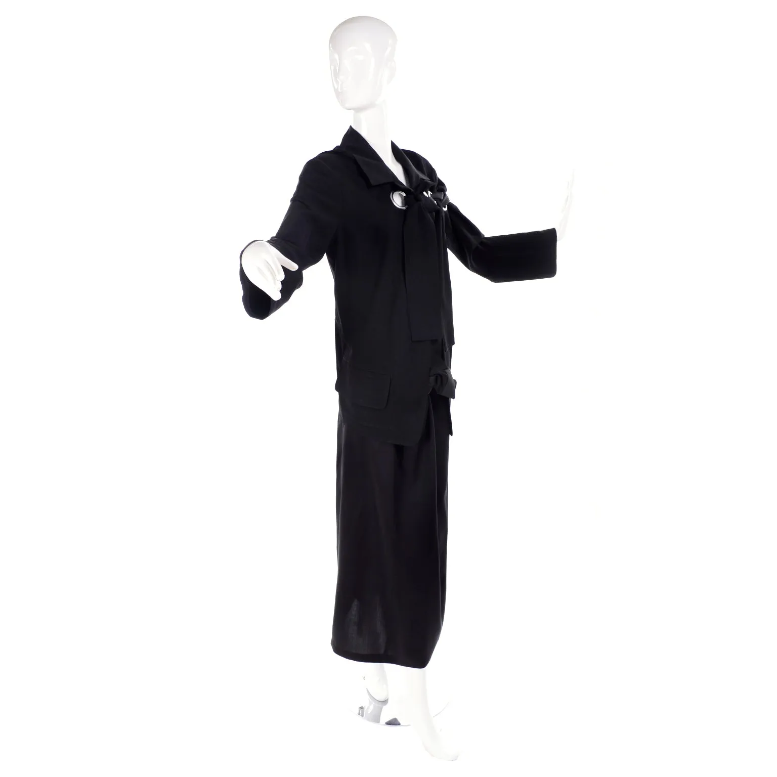 S/S 2004 Yohji Yamamoto Avant Garde Black Skirt & Jacket W/ Tied Grommets