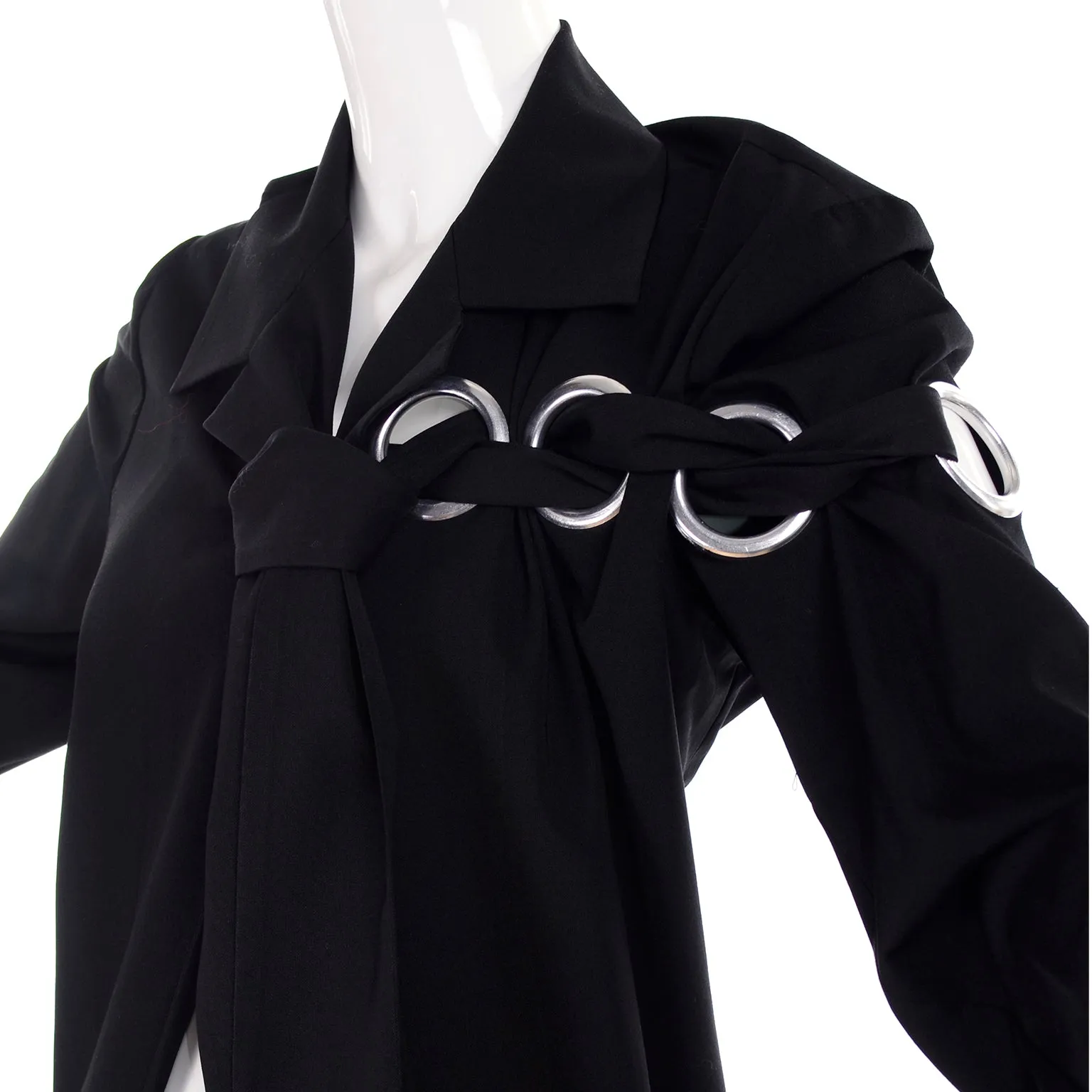 S/S 2004 Yohji Yamamoto Avant Garde Black Skirt & Jacket W/ Tied Grommets