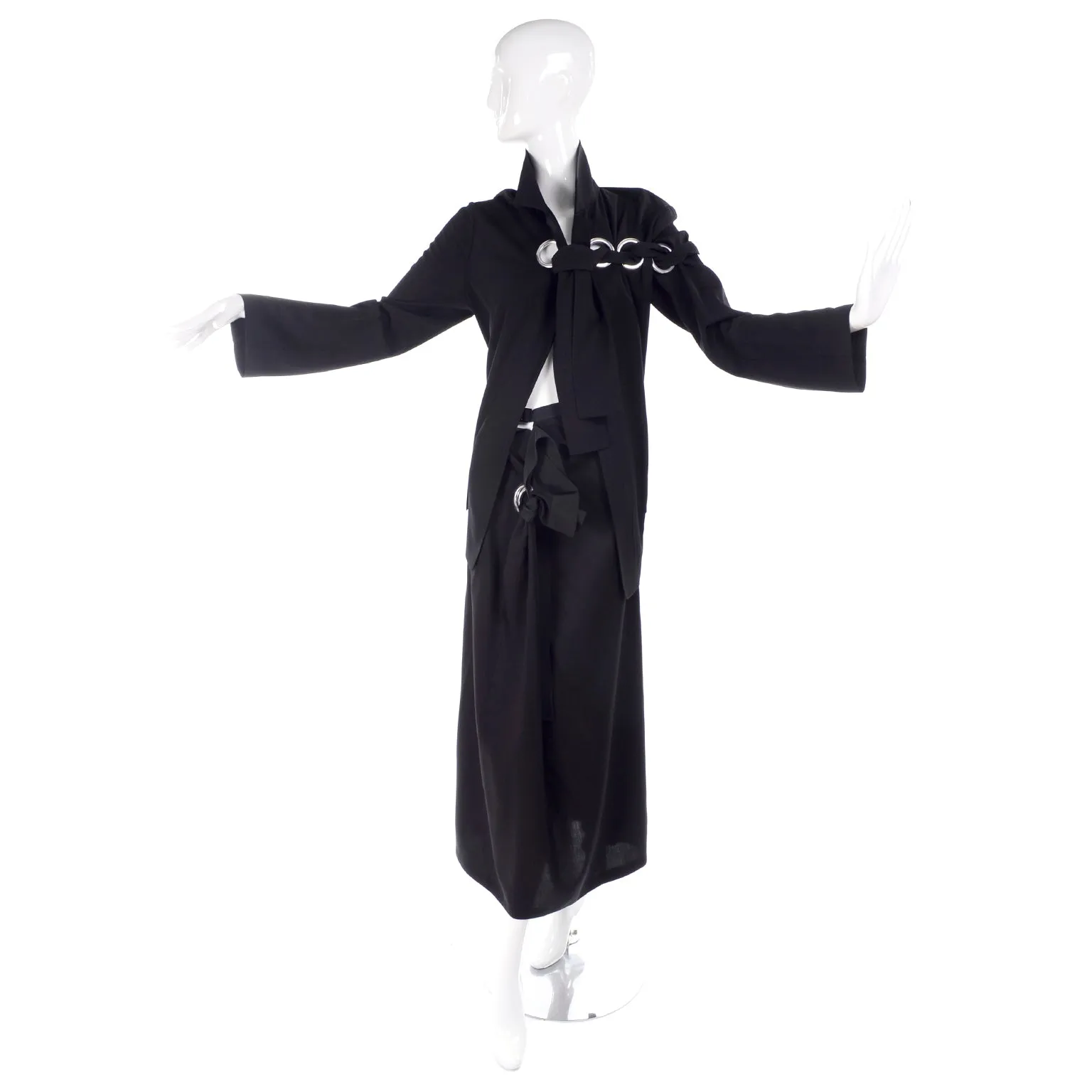 S/S 2004 Yohji Yamamoto Avant Garde Black Skirt & Jacket W/ Tied Grommets