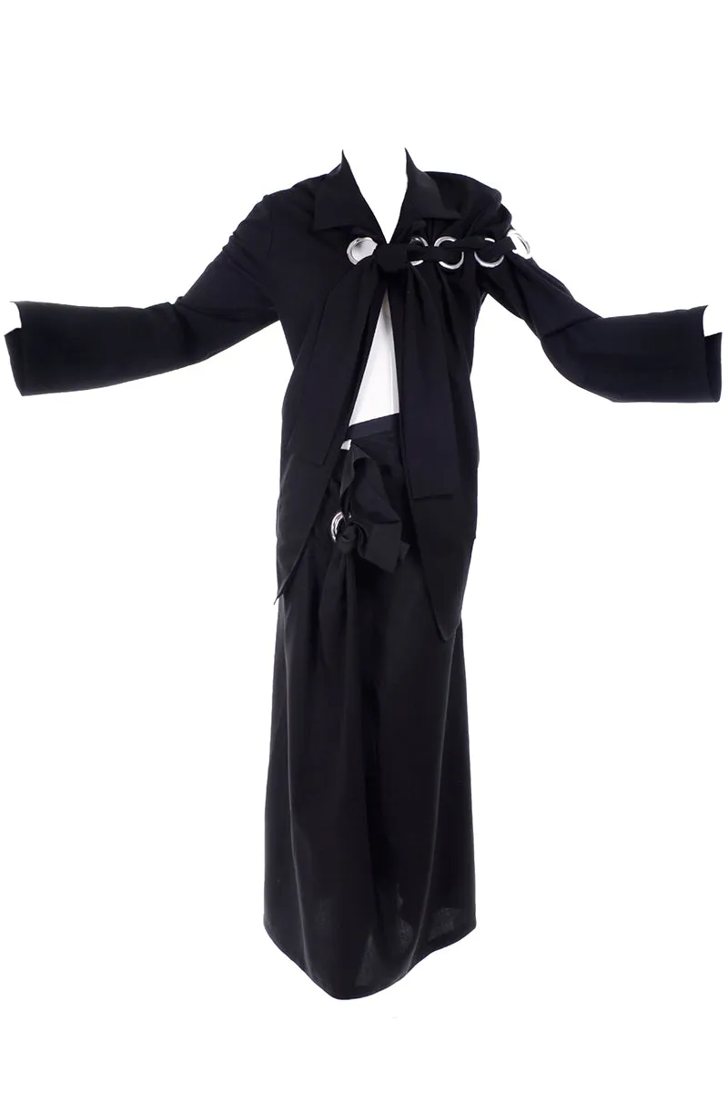 S/S 2004 Yohji Yamamoto Avant Garde Black Skirt & Jacket W/ Tied Grommets