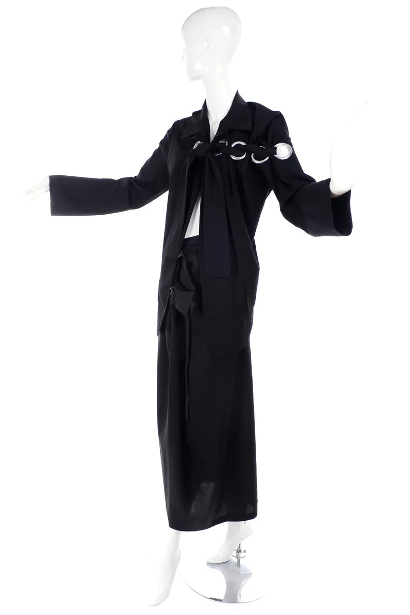 S/S 2004 Yohji Yamamoto Avant Garde Black Skirt & Jacket W/ Tied Grommets