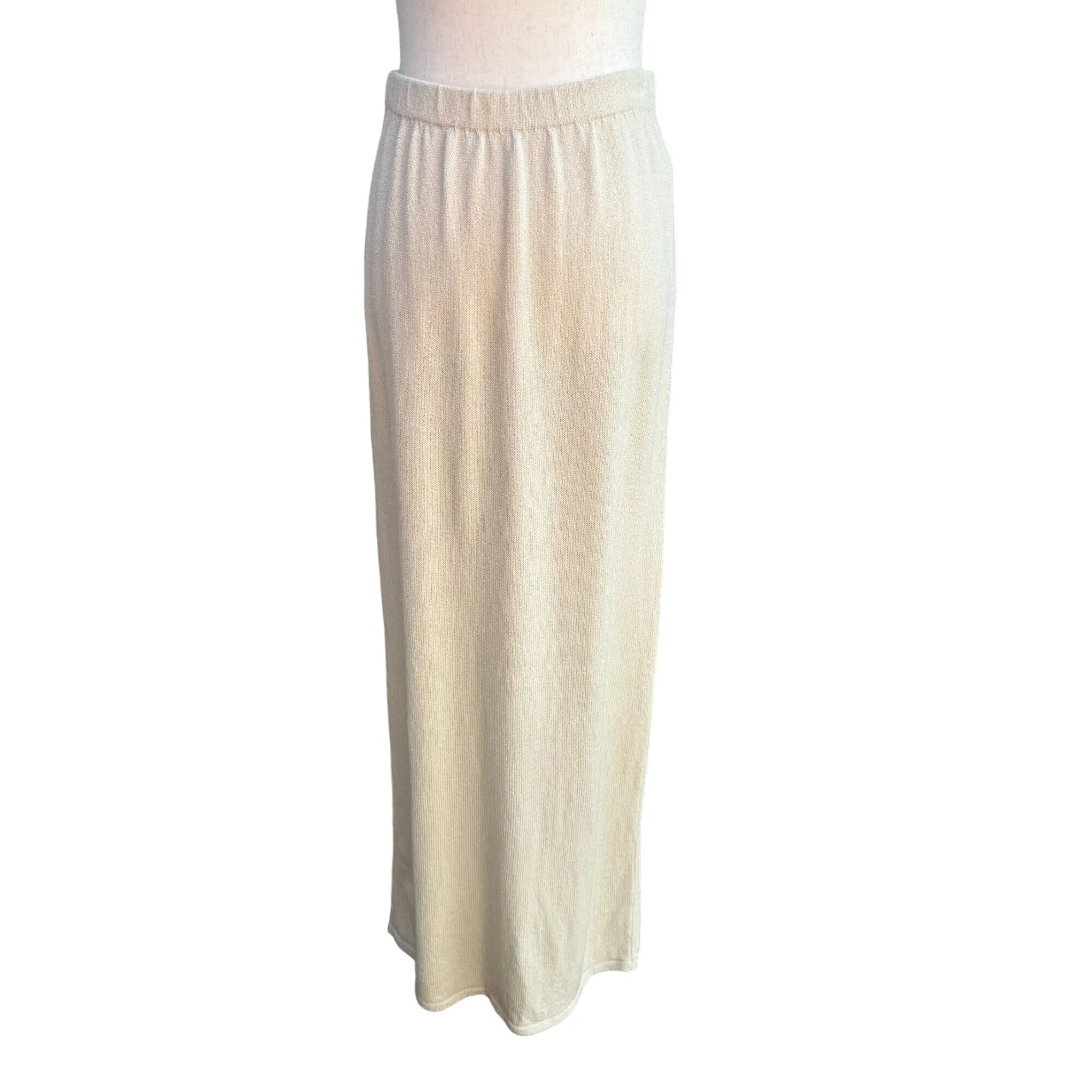 St John Vintage Womens Santana Knit Cream Side Slit Elastic Waist Maxi Skirt - M