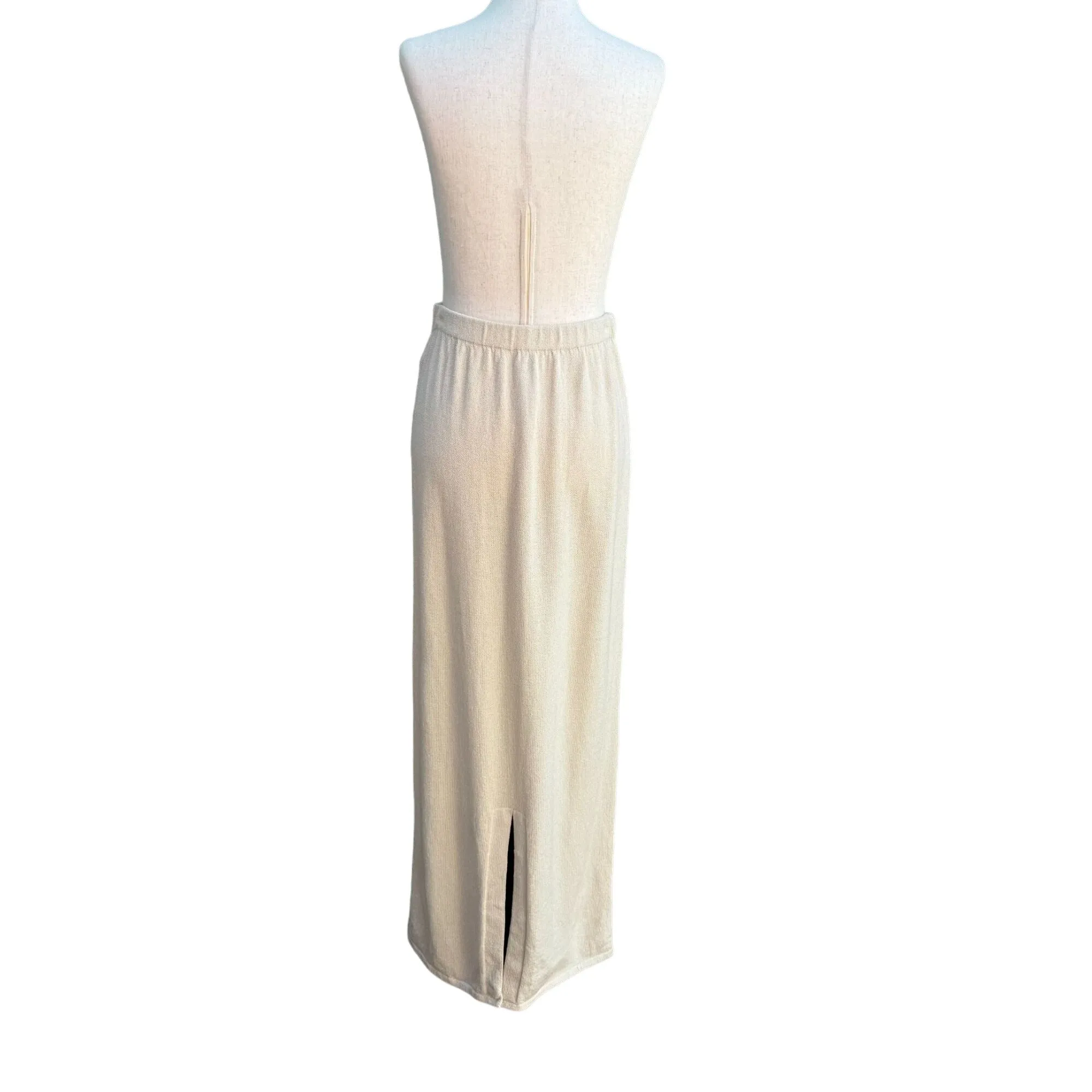 St John Vintage Womens Santana Knit Cream Side Slit Elastic Waist Maxi Skirt - M