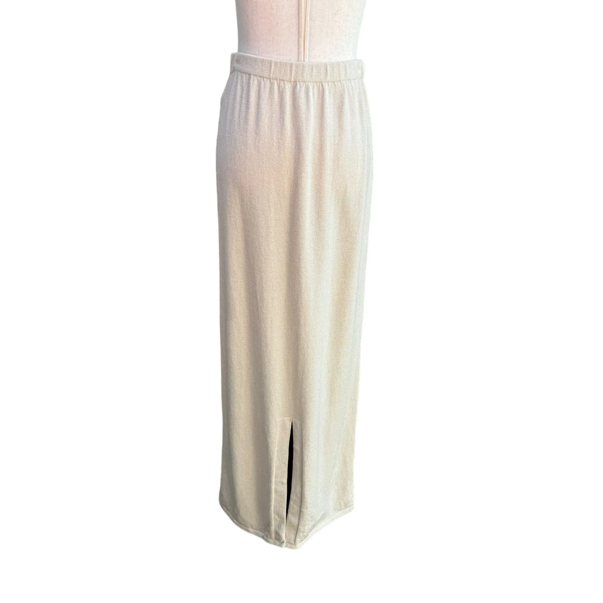 St John Vintage Womens Santana Knit Cream Side Slit Elastic Waist Maxi Skirt - M