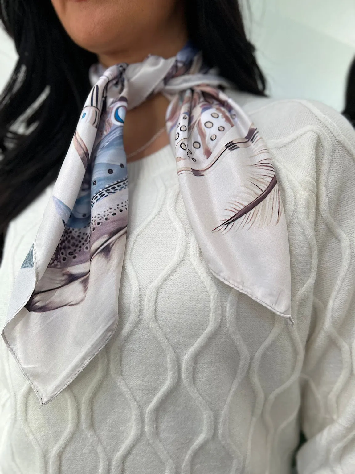 Stone Feather Print Satin Style Scarf