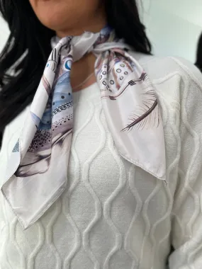 Stone Feather Print Satin Style Scarf