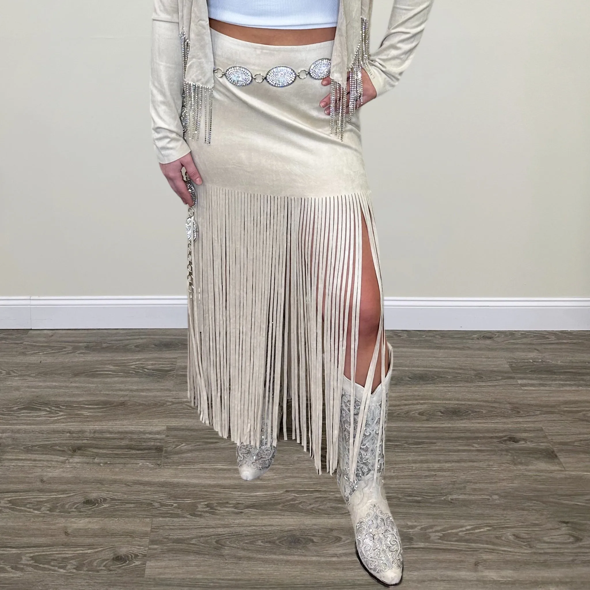 Suede Fringe Skirt