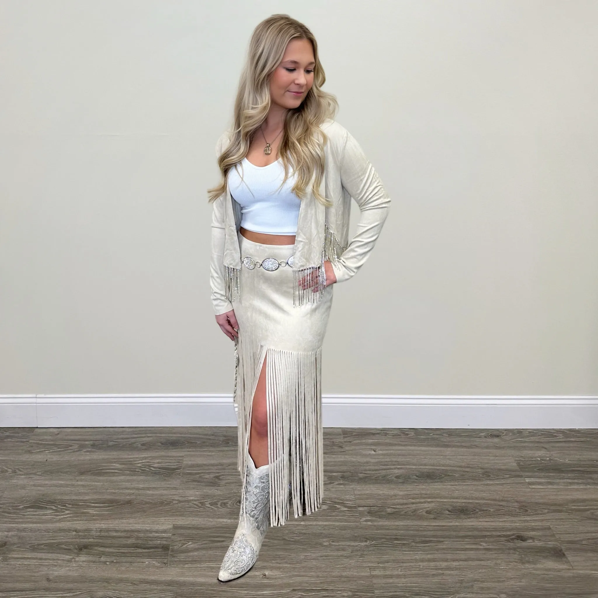 Suede Fringe Skirt
