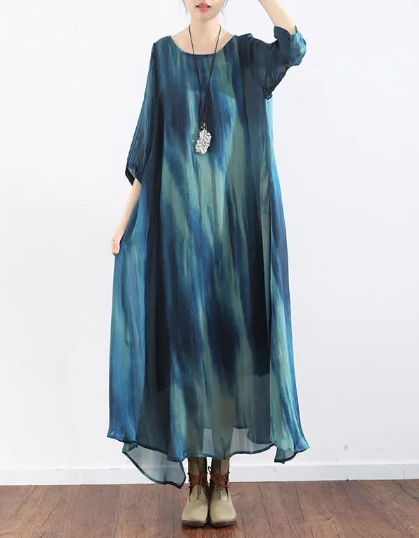 Summer Printed Silk Two-piece Maxi Dress