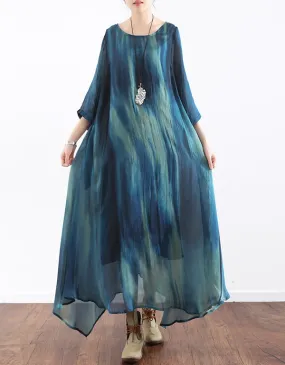 Summer Printed Silk Two-piece Maxi Dress