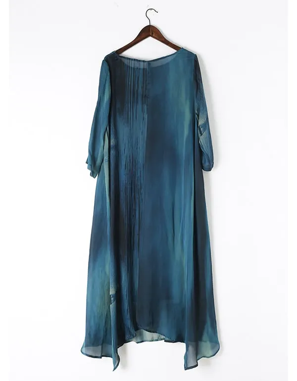 Summer Printed Silk Two-piece Maxi Dress