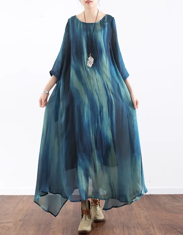 Summer Printed Silk Two-piece Maxi Dress