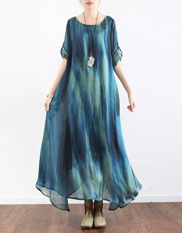 Summer Printed Silk Two-piece Maxi Dress