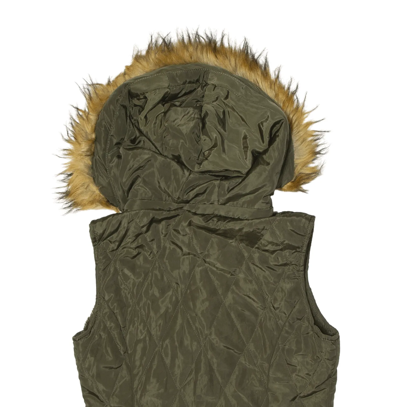 T A COALITION Faux fur Lined Khaki Quilted Gilet Green Womens S