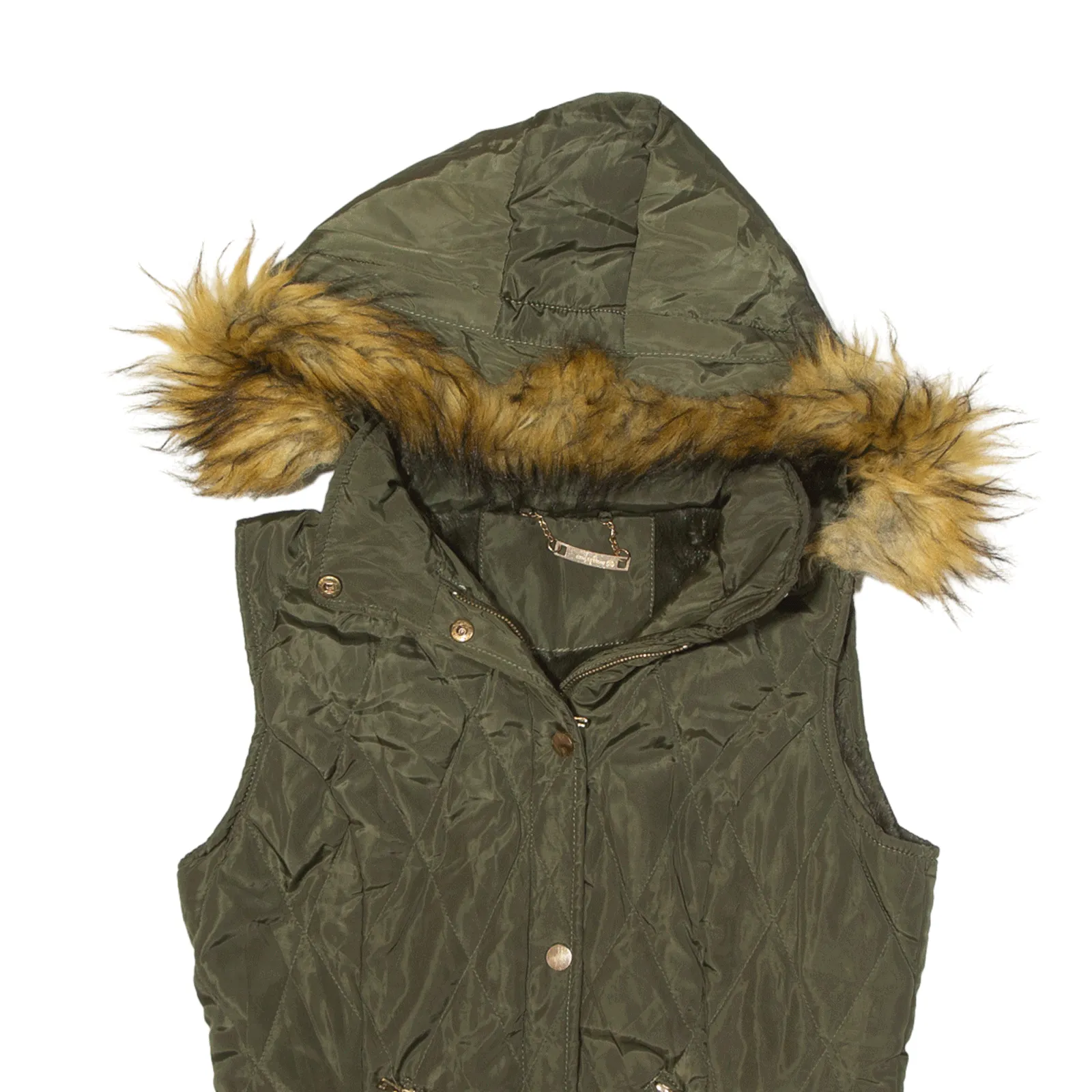 T A COALITION Faux fur Lined Khaki Quilted Gilet Green Womens S