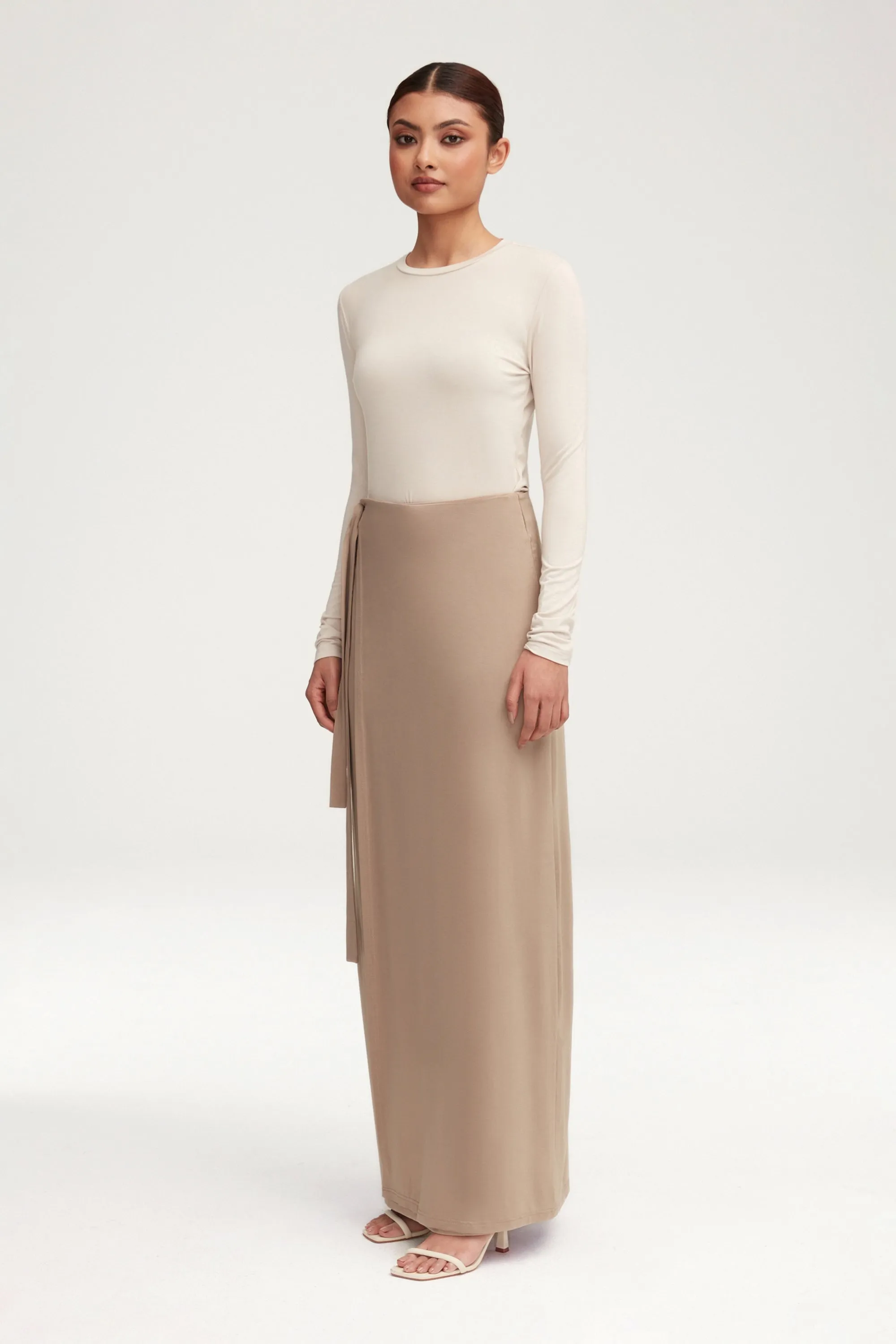 Talia Jersey Wrap Maxi Skirt - Taupe
