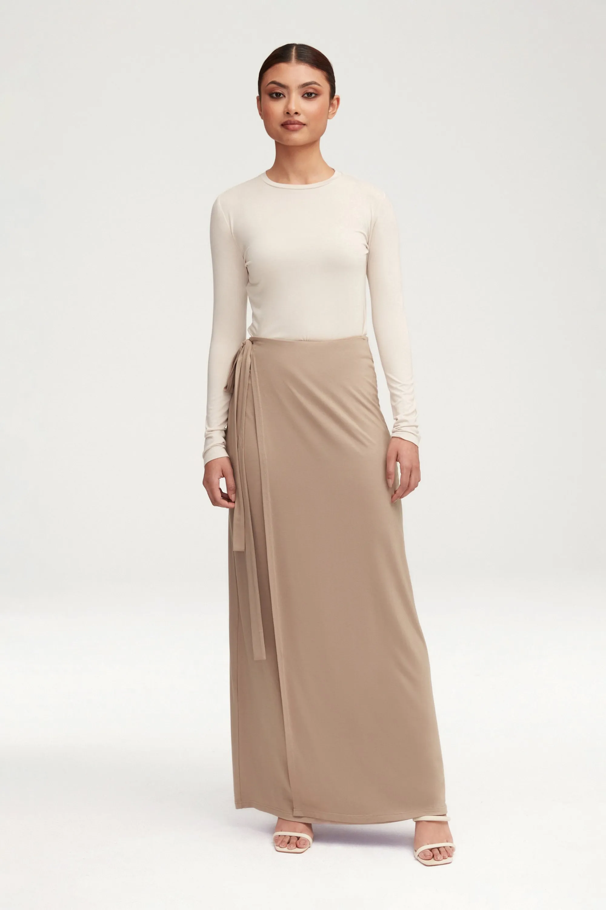 Talia Jersey Wrap Maxi Skirt - Taupe