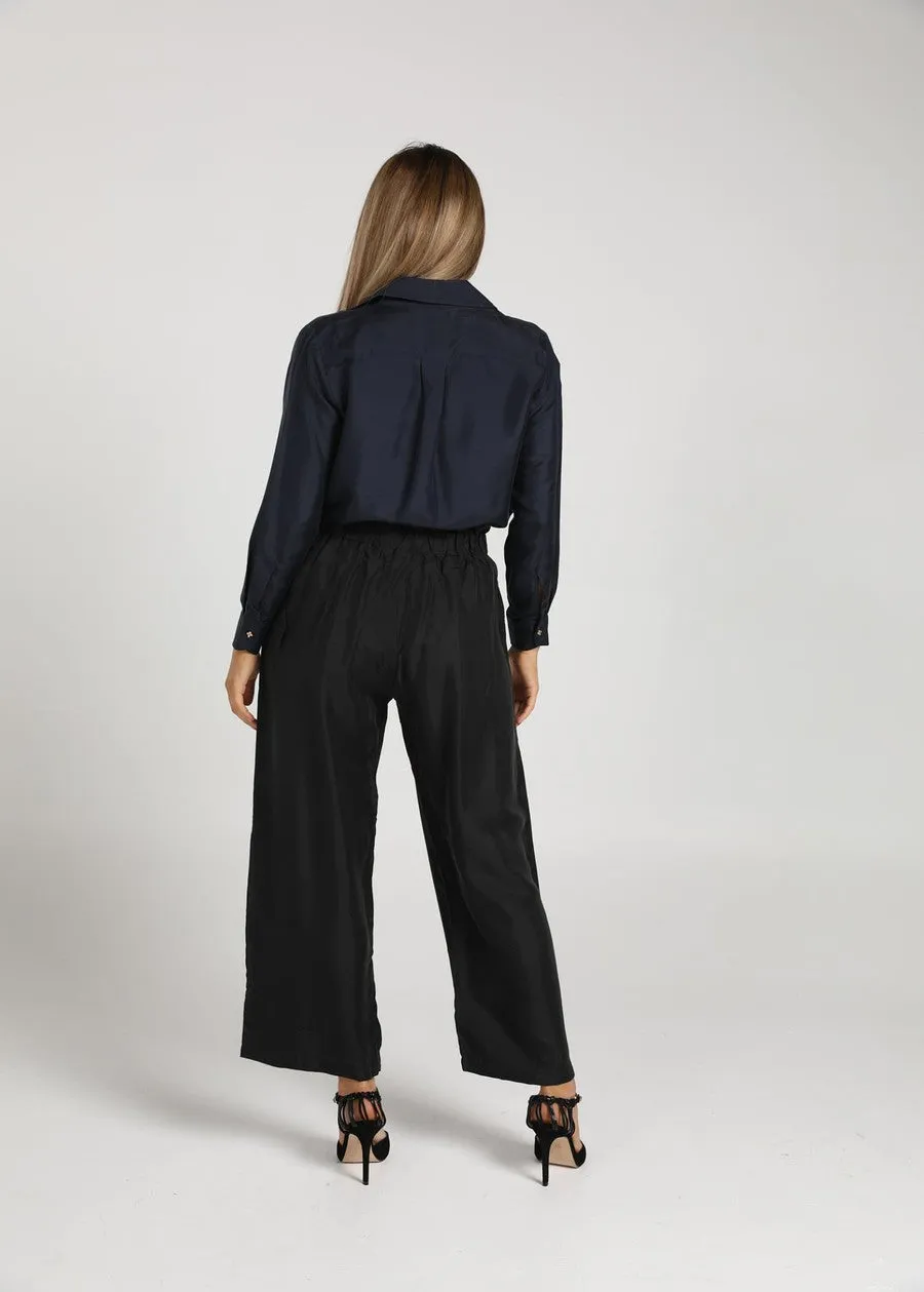 The Silk Long-sleeve Shirt - Ink