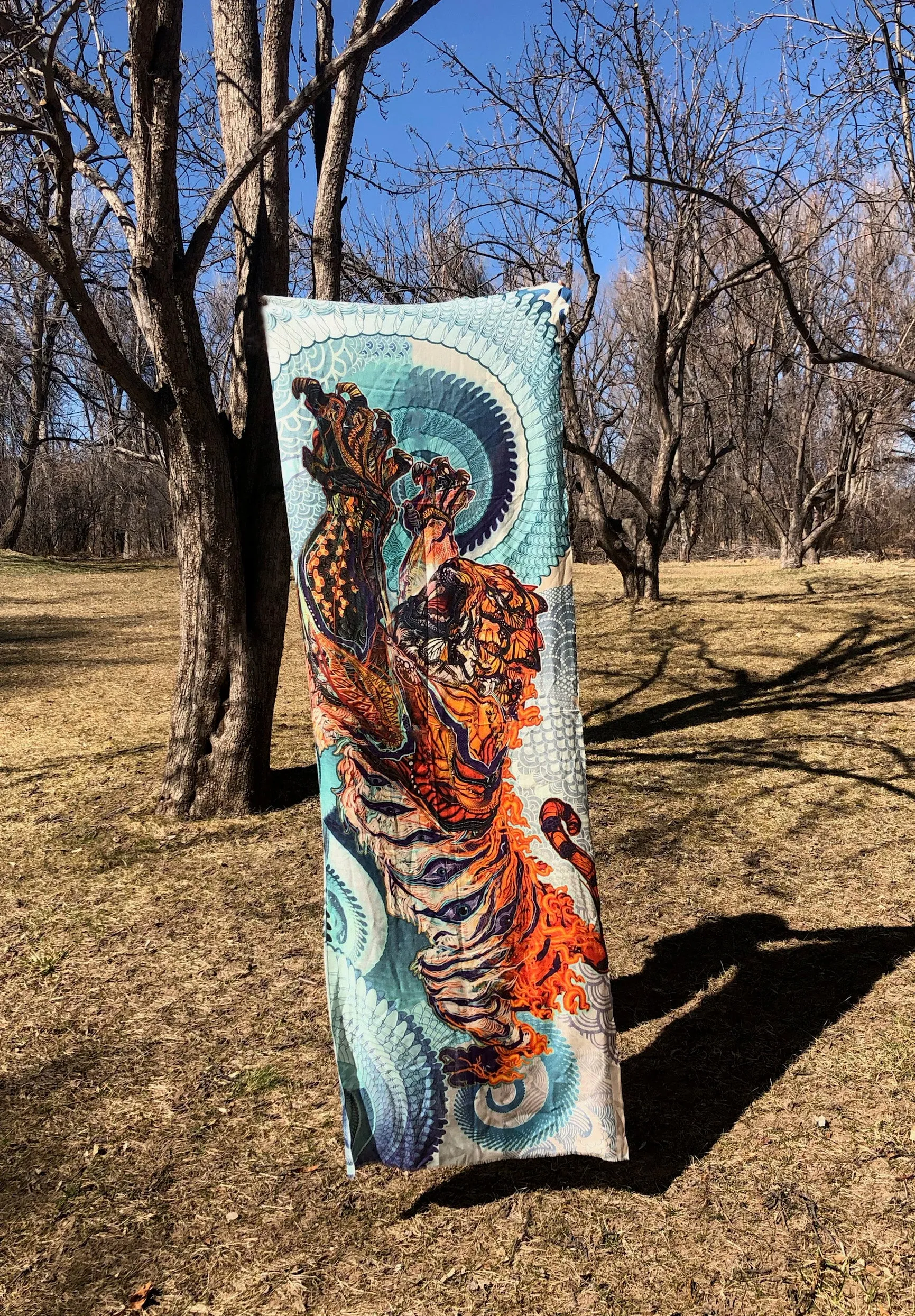 Tiger Swallow Tail Cashmere Silk Scarf