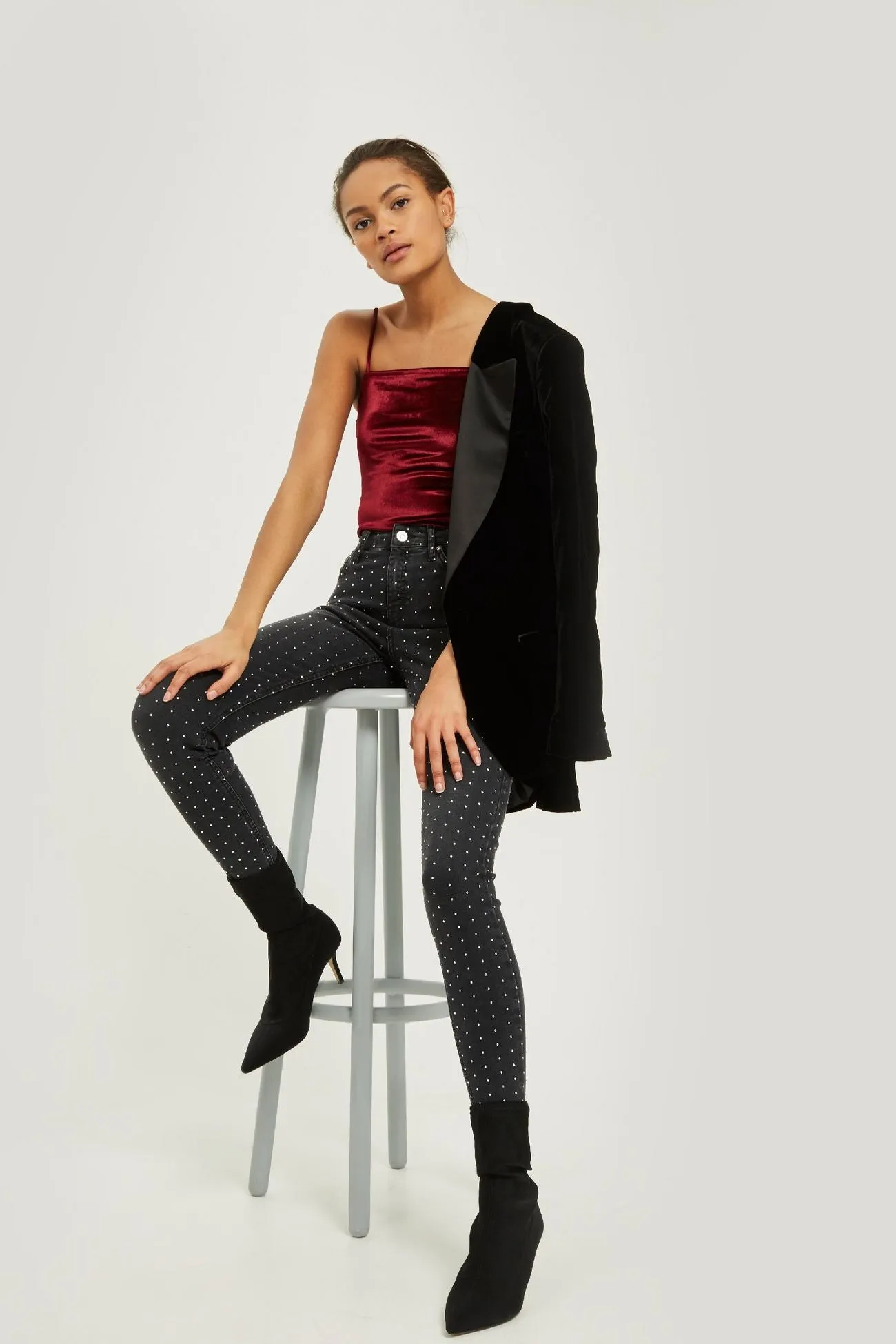 Topshop Womens Velvet Square Neck Bodysuit