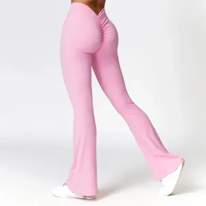 V Back Scrunch High Waist Yoga Flares Pants Push Up Sports Leggings
