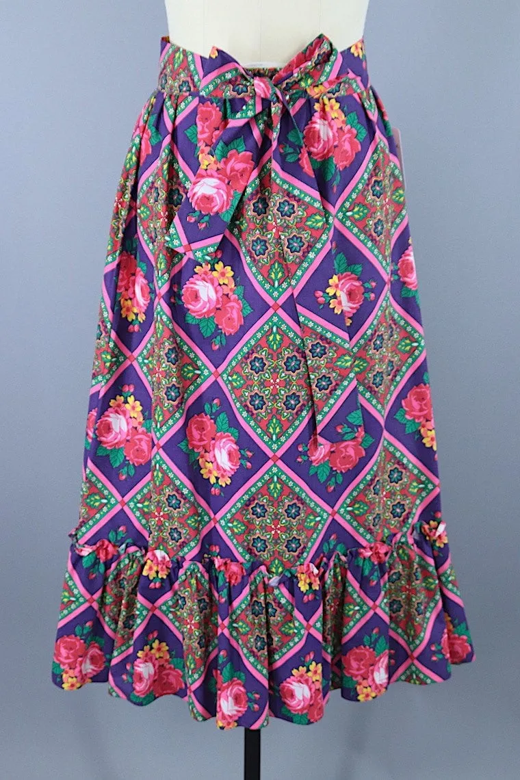 Vintage 1960's Floral Rose Print Maxi Skirt