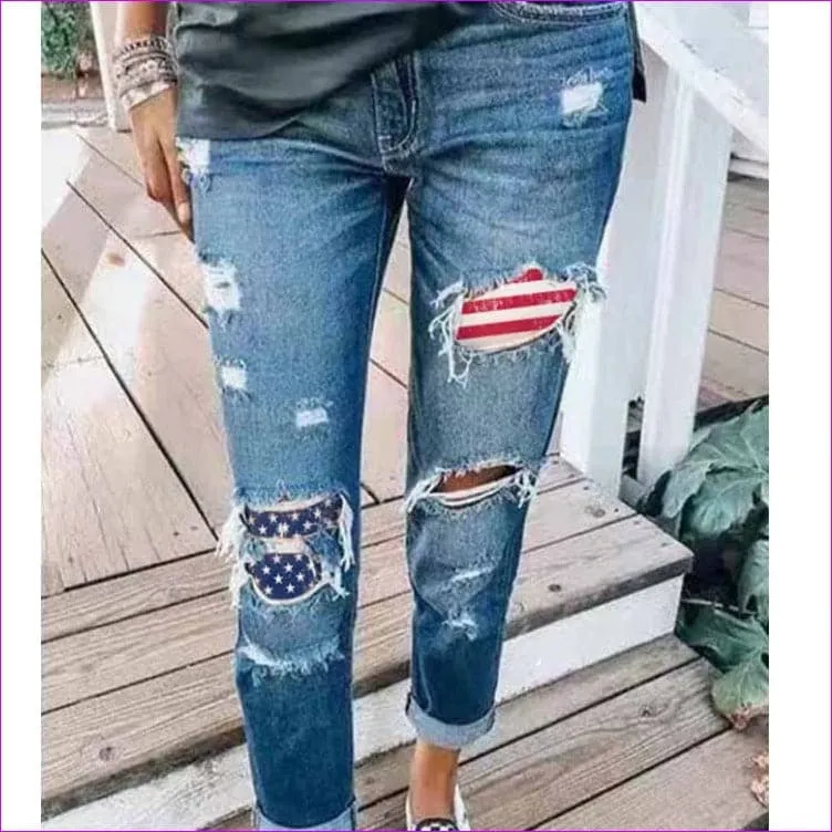 Vintage Stars and the Stripes Distressed Ripped Patch Jeans