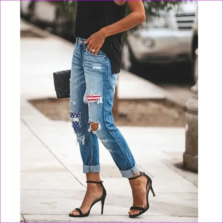 Vintage Stars and the Stripes Distressed Ripped Patch Jeans