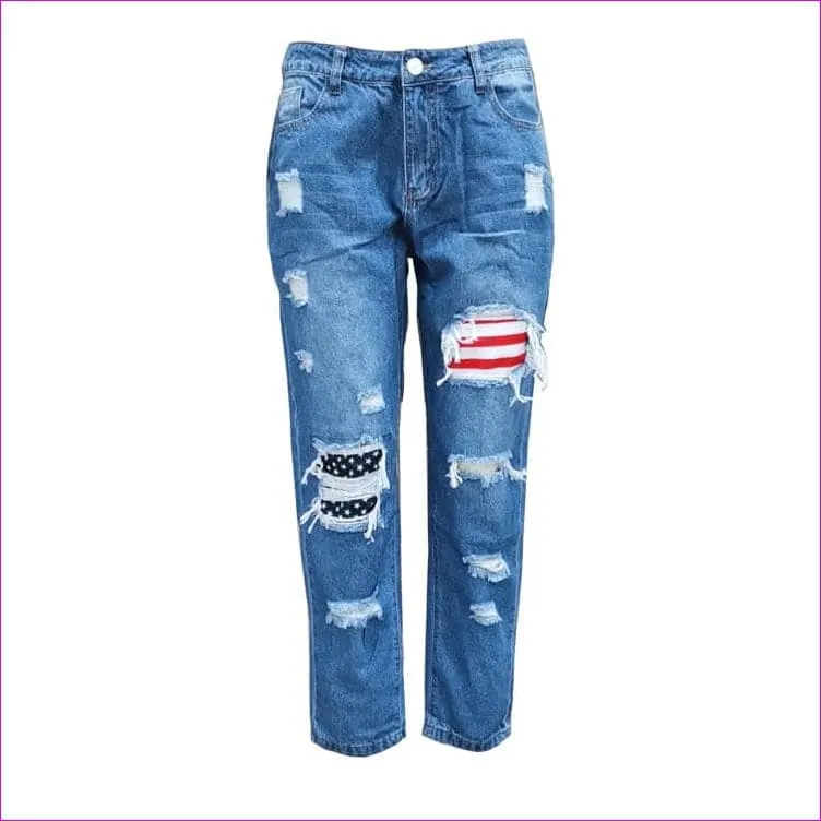 Vintage Stars and the Stripes Distressed Ripped Patch Jeans