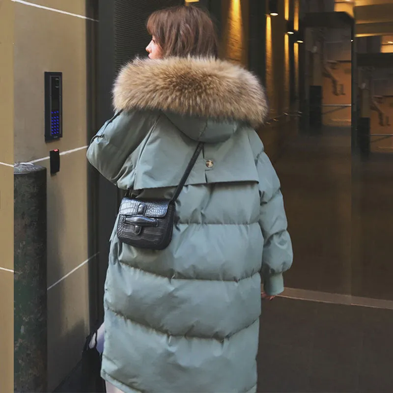 Warm Fur Collar Long Down Coats For  Women Winter Jacket