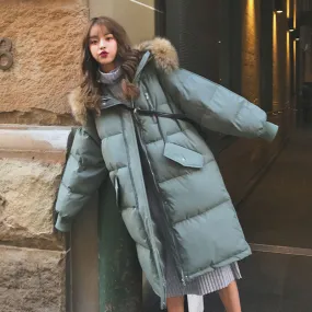 Warm Fur Collar Long Down Coats For  Women Winter Jacket