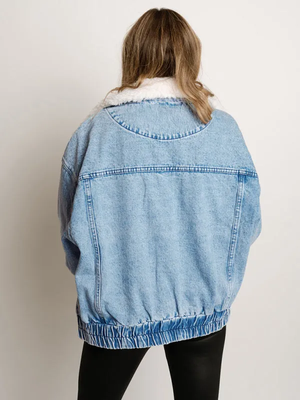 Wenkouban-Winter outfits ideas Autumn and Winter Jacket Denim Cotton Loose Fur Collar Large Lapel Double Pocket Quilted Jacket
