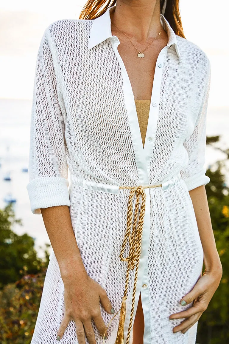 White Lace and Satin Maxi Coverup