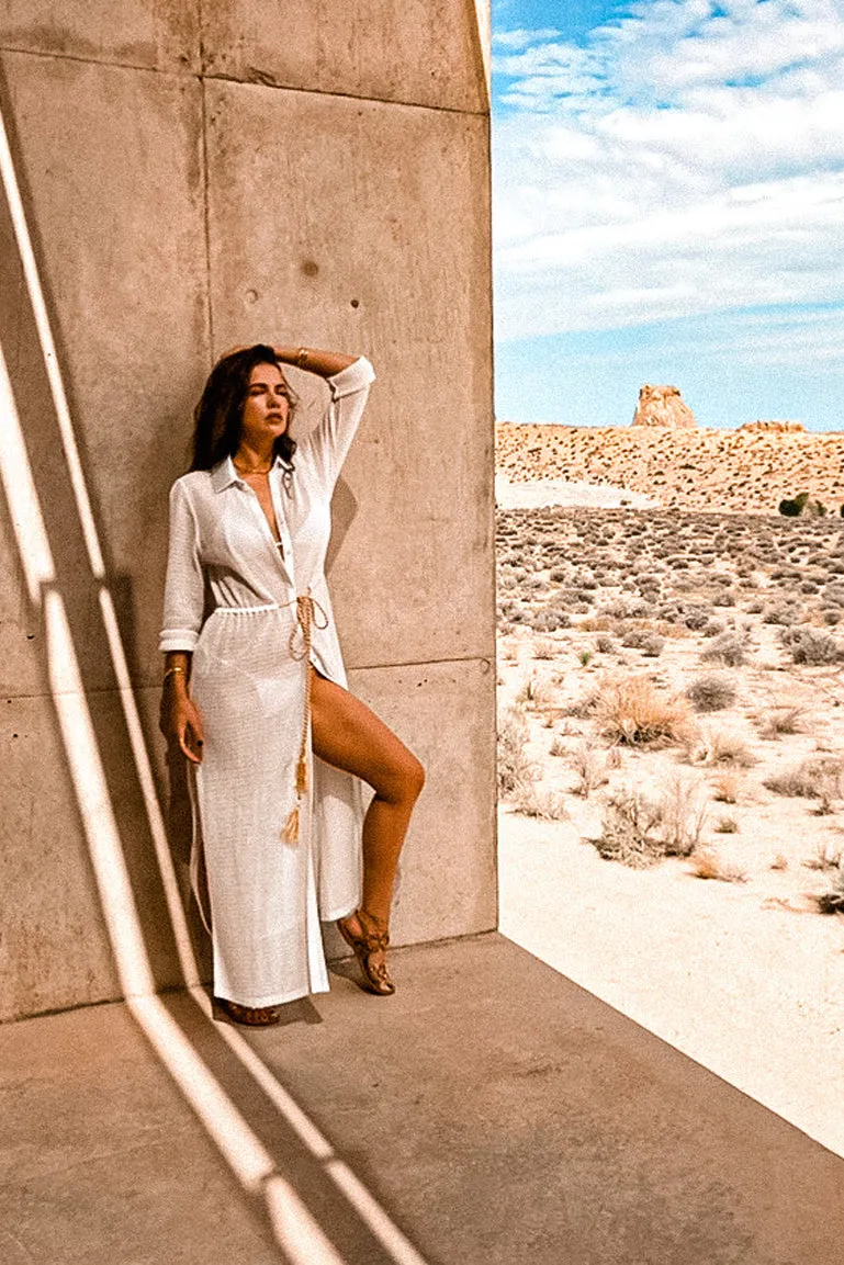 White Lace and Satin Maxi Coverup