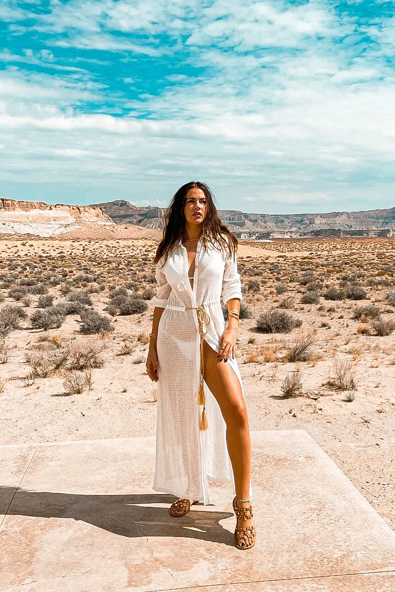 White Lace and Satin Maxi Coverup