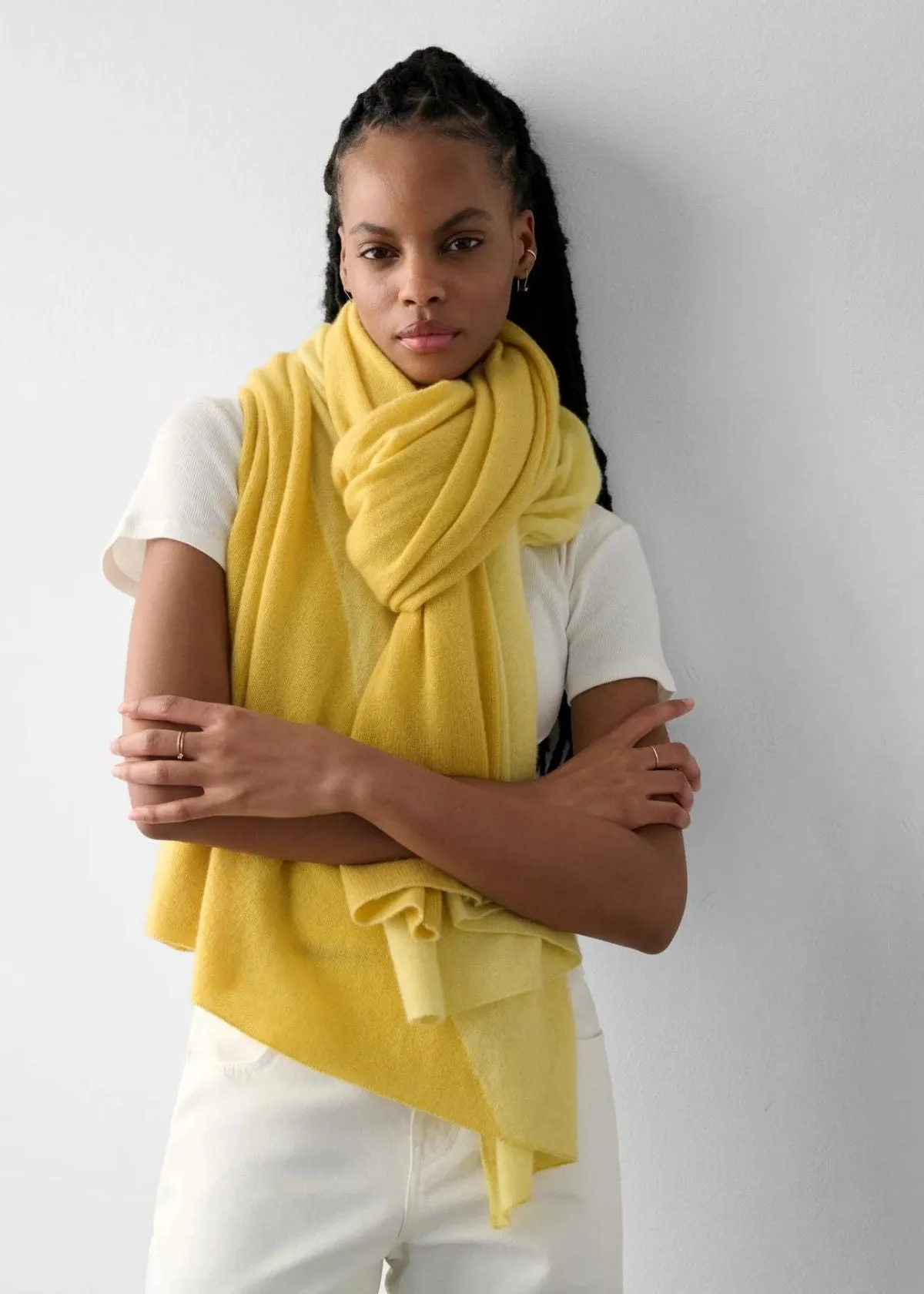 WHITE   WARREN Cashmere Colorblock Travel Wrap - Lemon Combo