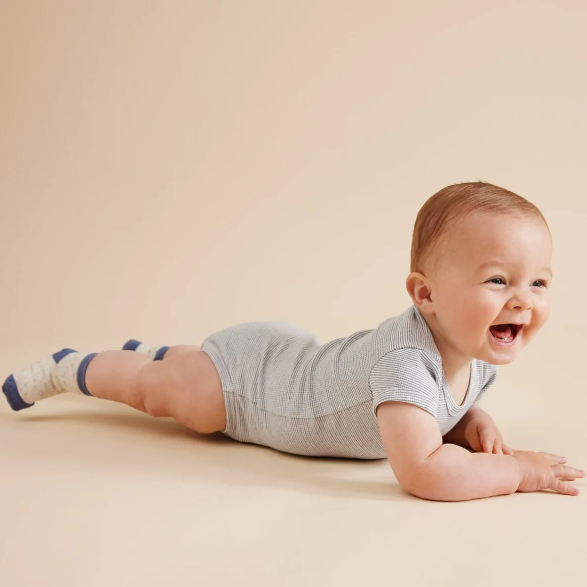 Wilson & Frenchy Organic Stripe Rib Bodysuit - Rain Drop