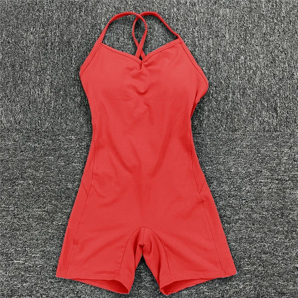 Women Athleisure Fitness Bodysuit 2023 Backless One Piece Yoga Jumpsuit Sports Gym Workout Clothes for Women Tights Active Wear