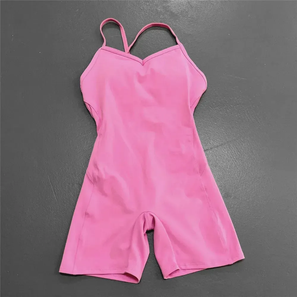 Women Athleisure Fitness Bodysuit 2023 Backless One Piece Yoga Jumpsuit Sports Gym Workout Clothes for Women Tights Active Wear