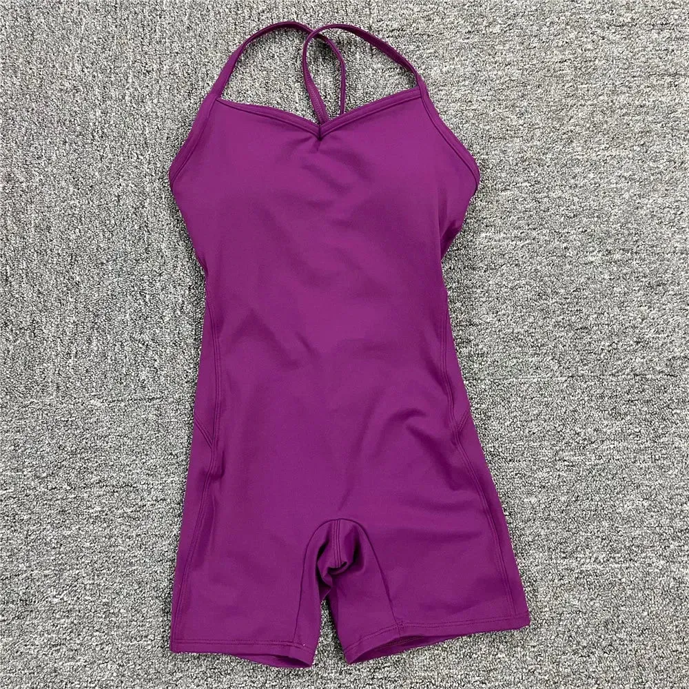 Women Athleisure Fitness Bodysuit 2023 Backless One Piece Yoga Jumpsuit Sports Gym Workout Clothes for Women Tights Active Wear