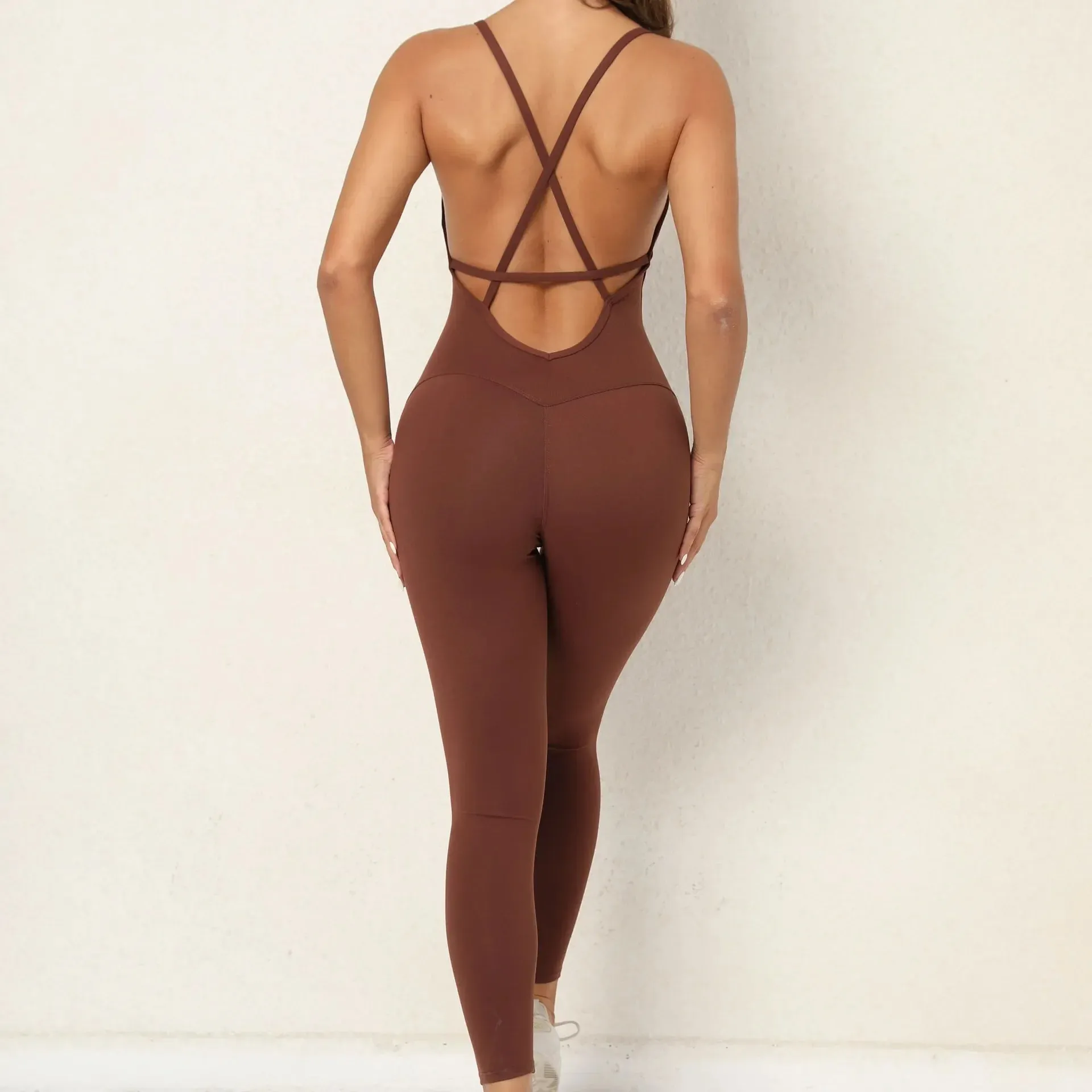 Women Athleisure Fitness Bodysuit 2023 Backless One Piece Yoga Jumpsuit Sports Gym Workout Clothes for Women Tights Active Wear