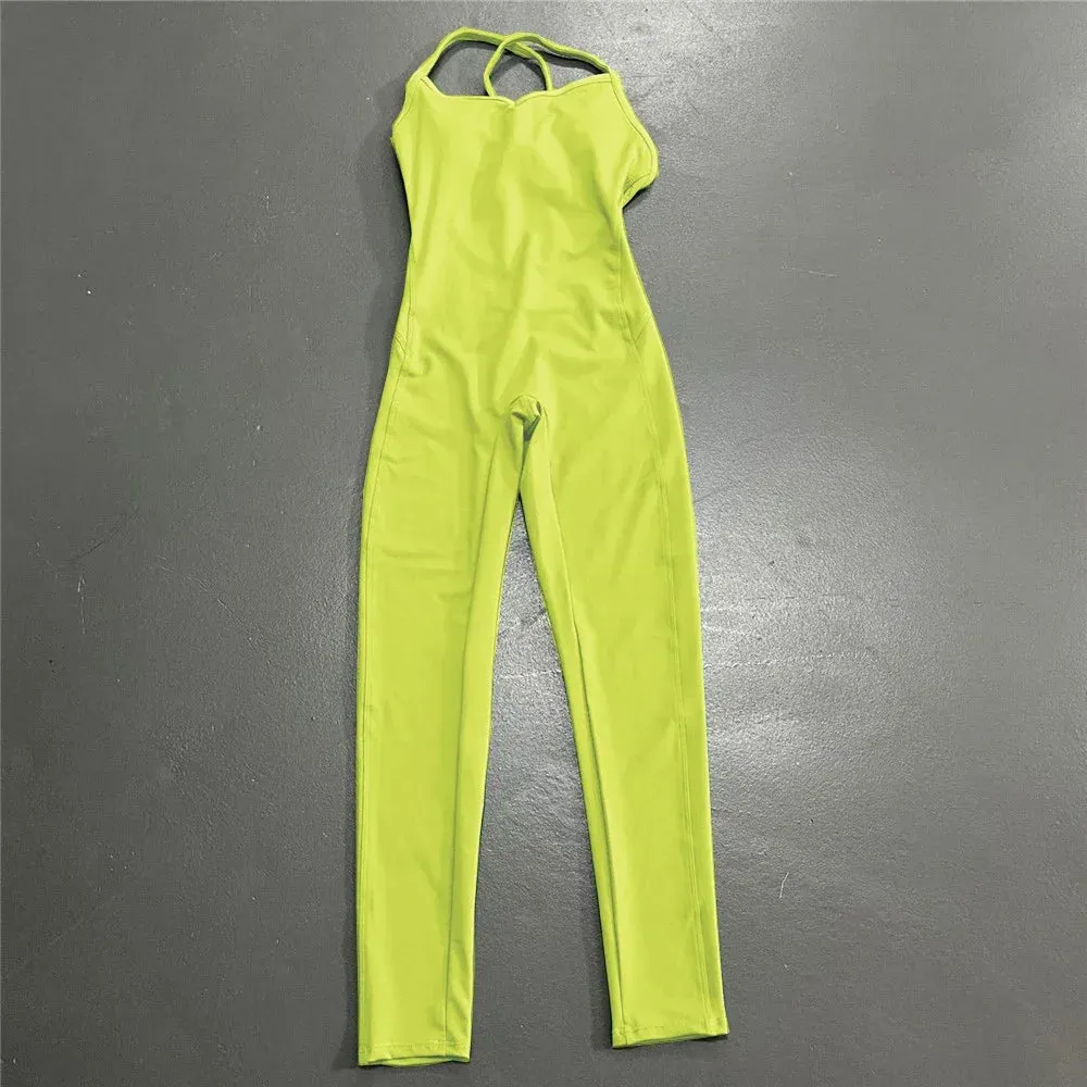 Women Athleisure Fitness Bodysuit 2023 Backless One Piece Yoga Jumpsuit Sports Gym Workout Clothes for Women Tights Active Wear