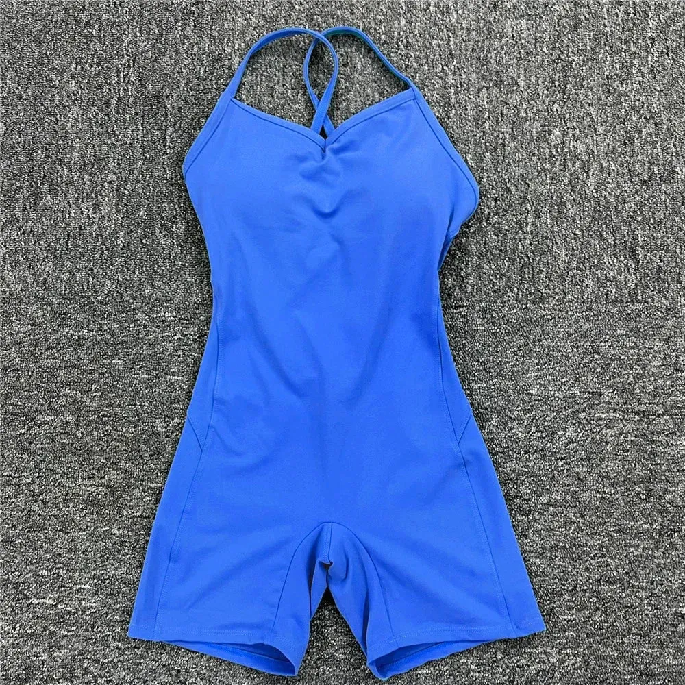 Women Athleisure Fitness Bodysuit 2023 Backless One Piece Yoga Jumpsuit Sports Gym Workout Clothes for Women Tights Active Wear