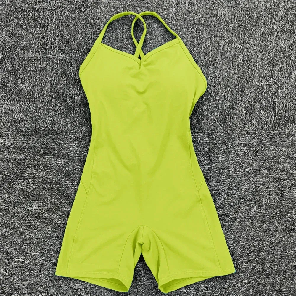 Women Athleisure Fitness Bodysuit 2023 Backless One Piece Yoga Jumpsuit Sports Gym Workout Clothes for Women Tights Active Wear