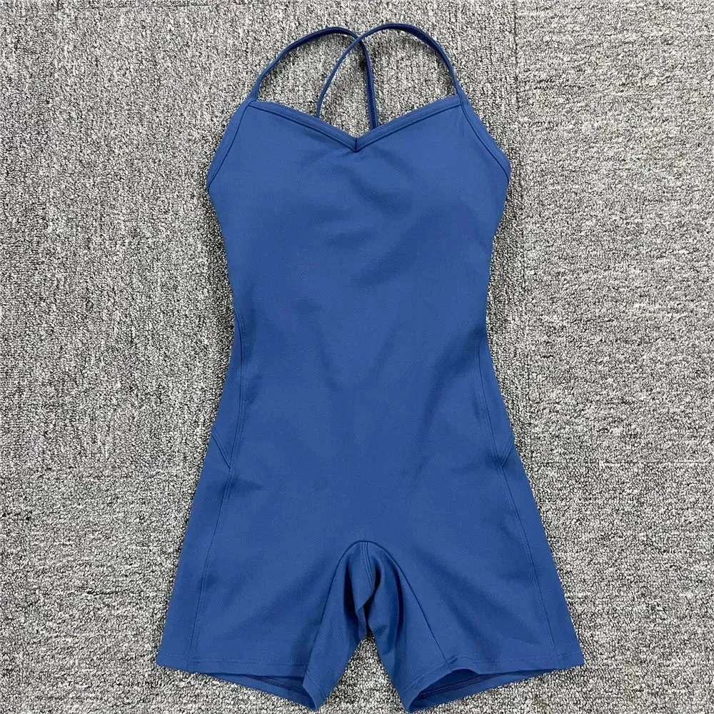 Women Athleisure Fitness Bodysuit 2023 Backless One Piece Yoga Jumpsuit Sports Gym Workout Clothes for Women Tights Active Wear