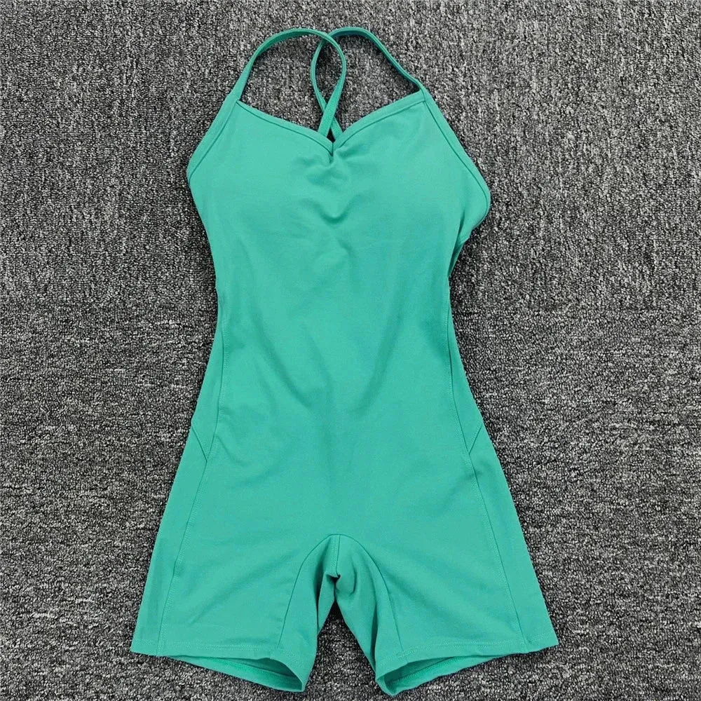 Women Athleisure Fitness Bodysuit 2023 Backless One Piece Yoga Jumpsuit Sports Gym Workout Clothes for Women Tights Active Wear