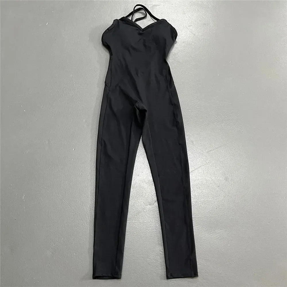 Women Athleisure Fitness Bodysuit 2023 Backless One Piece Yoga Jumpsuit Sports Gym Workout Clothes for Women Tights Active Wear