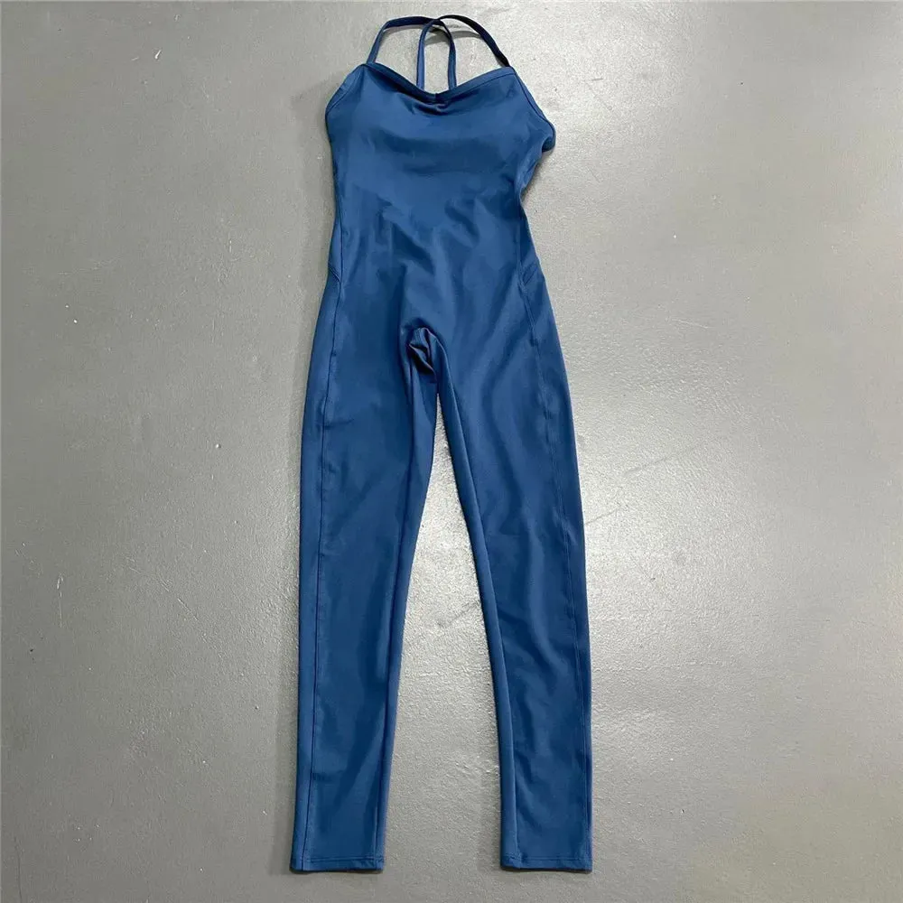 Women Athleisure Fitness Bodysuit 2023 Backless One Piece Yoga Jumpsuit Sports Gym Workout Clothes for Women Tights Active Wear
